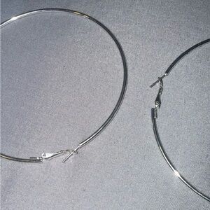 Hoop Earrings Silver Tone Large Round Size 3.5 Inches